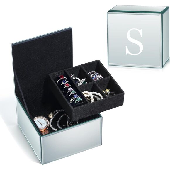 2‎ Layer Glass Jewelry Box "Letter E" (4024) - Picture 1 of 7